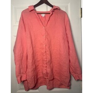 J Jill Linen Essential Shirt Coral Button Down Long Sleeve Women's 3X